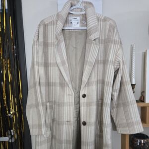Ci Sono Beige Striped Long Coat With 2 Button Closure